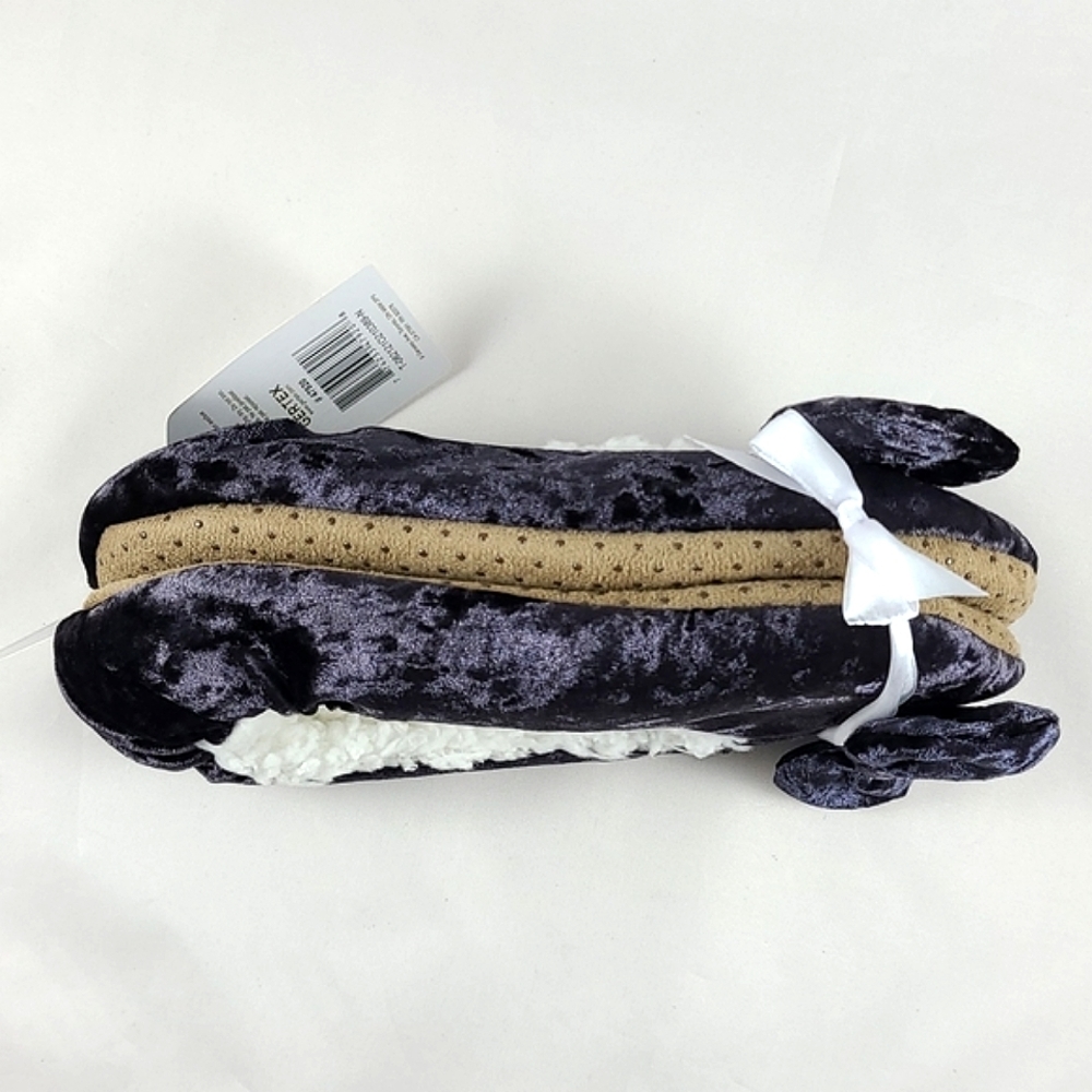 GERTEX Women's Purple Velvet Bow Sherpa Lined Slio On Non-Slip Slippers S